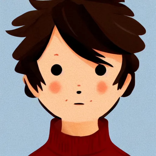 Image similar to simple colored sketch illustration boy with short side part light brown hair and brown eyes