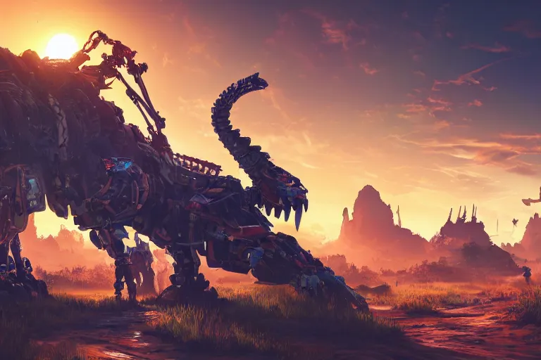 Image similar to sawtooth machine mecanical creature robot of horizon forbidden west horizon zero dawn radiating a glowing aura global illumination ray tracing hdr fanart arstation by ian pesty and alena aenami artworks in 4 k