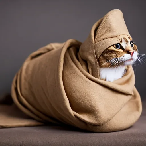 Prompt: cat wearing a burrito costume, award - winning photography 4 k