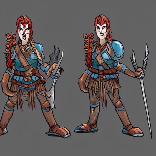 Prompt: a warrior character design in the style of dave guertin