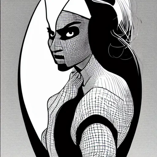 Image similar to clean simple line art of a woman. no background. well composed, clean black and white line drawing, beautiful detailed face. illustration by josan gonzalez and steve ditko and greg rutkowski