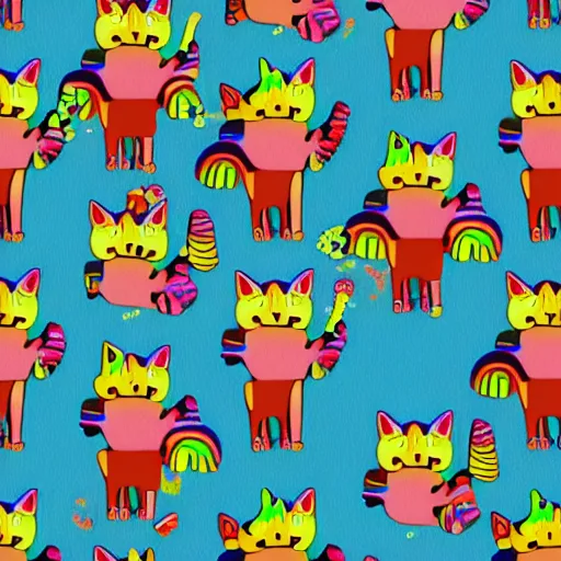 Prompt: (((((((seamless pattern))))))) of (((rainbow))) cats!!!!!!!!