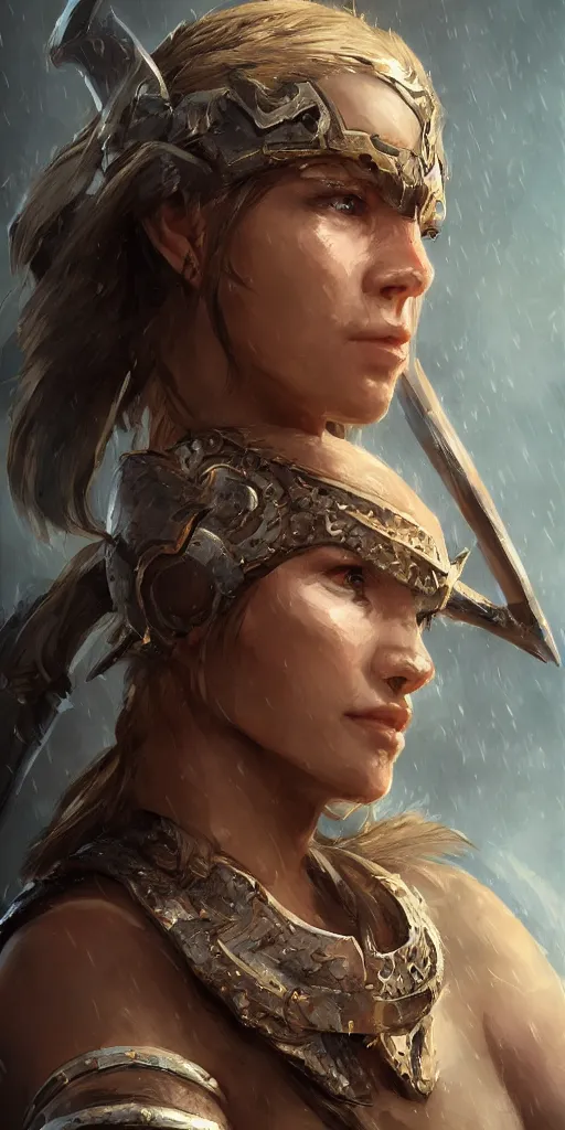 Image similar to head and shoulders portrait of a barbarian female, ultra sharp, very detailed, high quality focus by wlop