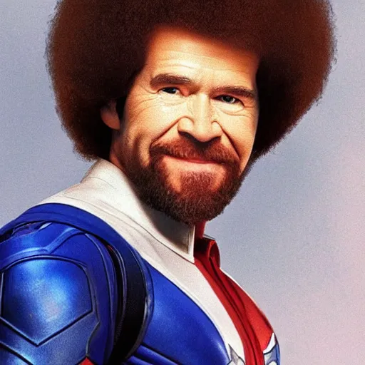 Image similar to Bob Ross as Captain America