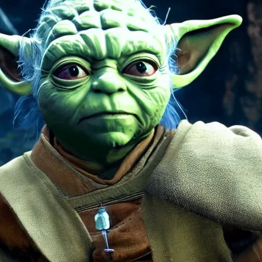 Image similar to Yoda in The Witcher 3 video game, highly detailed, high quality, HD, 4K, trending