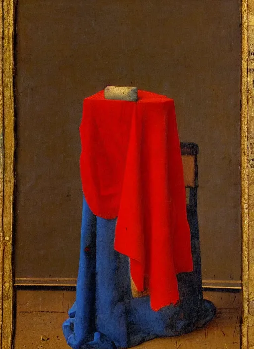 Image similar to red cloth, medieval painting by jan van eyck, johannes vermeer