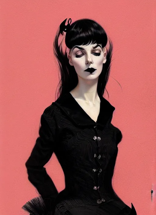 Prompt: portrait of a woman with a crooked nose and a confident expression, 1 9 6 0 s, black clothes, goth, punk, brightly coloured hair, funk, intricate, elegant, highly detailed, digital painting, artstation, concept art, smooth, sharp focus, illustration, art by wlop, mars ravelo and greg rutkowski