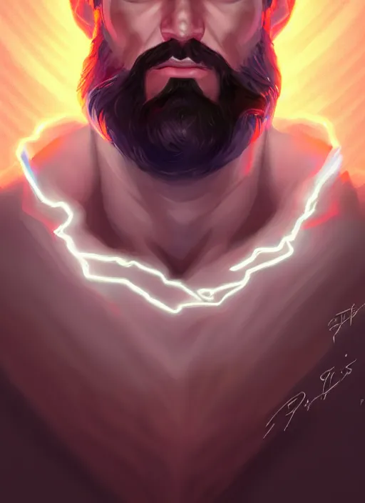 Image similar to the god zeus, lightning, portrait, sharp focus, digital art, concept art, dynamic lighting, subsurface scattering, photoreal, trending on artstation, by emylie boivin 1. 0, rossdraws 2. 0