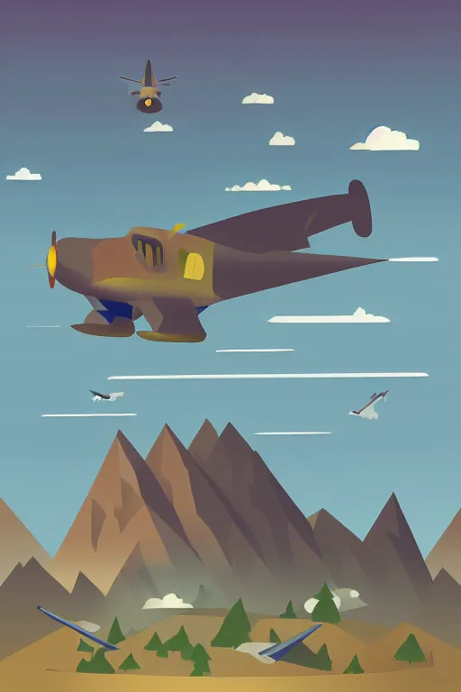 Prompt: airplane mountain flat vector illustration digital art trending on artstation