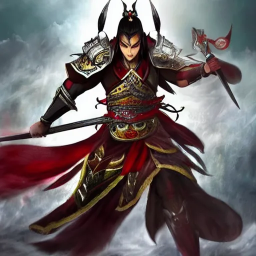 Prompt: lu bu from dynasty warriors, artstation hall of fame gallery, editors choice, #1 digital painting of all time, most beautiful image ever created, emotionally evocative, greatest art ever made, lifetime achievement magnum opus masterpiece, the most amazing breathtaking image with the deepest message ever painted, a thing of beauty beyond imagination or words