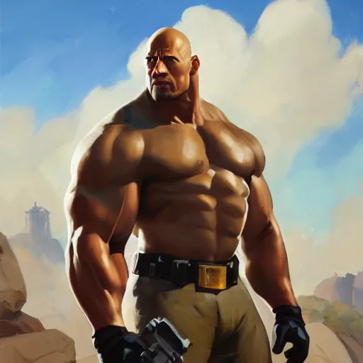 Prompt: greg manchess portrait painting of fully armored foundation aka dwayne the rock johnson from fortnite as overwatch character, medium shot, asymmetrical, profile picture, organic painting, sunny day, matte painting, bold shapes, hard edges, street art, trending on artstation, by huang guangjian, gil elvgren, ruan jia, greg rutkowski, gaston bussiere