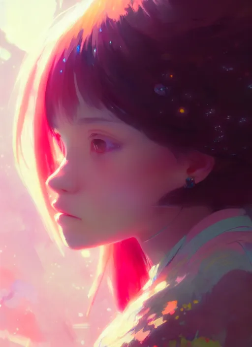 Image similar to portrait of cute girl, very psychedelic space background illustration concept art anime key visual trending pixiv fanbox by wlop and jeremy mann painting greg rutkowski and makoto shinkai and studio ghibli and kyoto animation