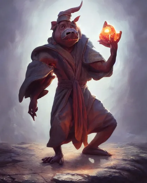 Prompt: oil painting of a Anthropomorphized Pig Wizard casting an epic spell, sharp focus, heroic pose, fantasy style, octane render, volumetric lighting, 8k high definition, by greg rutkowski, highly detailed, trending on art Station, magic the gathering artwork, centered