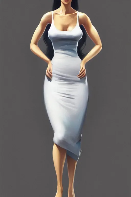 Image similar to full length portrait of very very very very very beautiful women with amazing body figure wearing tight dress, digital painting, trending on artstation, concept art, sharp focus, illustration, art by artgerm and greg rutkowski and magali villeneuve