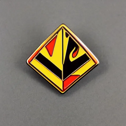 Image similar to a triangle enamel pin of a retro fire flames warning label, smooth curves