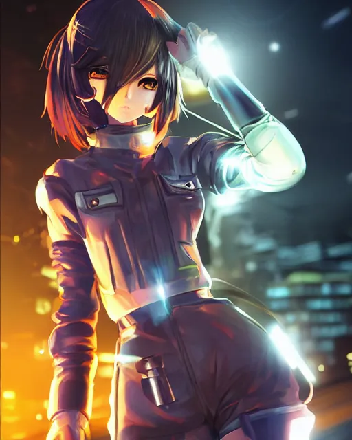 Image similar to portrait of anime girl in mechanic armor in night tokyo by makoto sinkai, perfect face, fine details