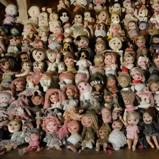 Prompt: attic full of creepy dolls
