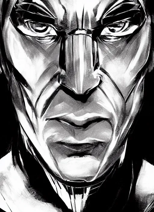 Prompt: Magneto, high contrast, concept art, dramatic lighting, portrait, facing forward, face in focus, art by Jim Lee-i