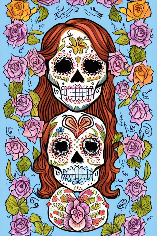 Image similar to Illustration of a sugar skull day of the dead girl, art by matt bors