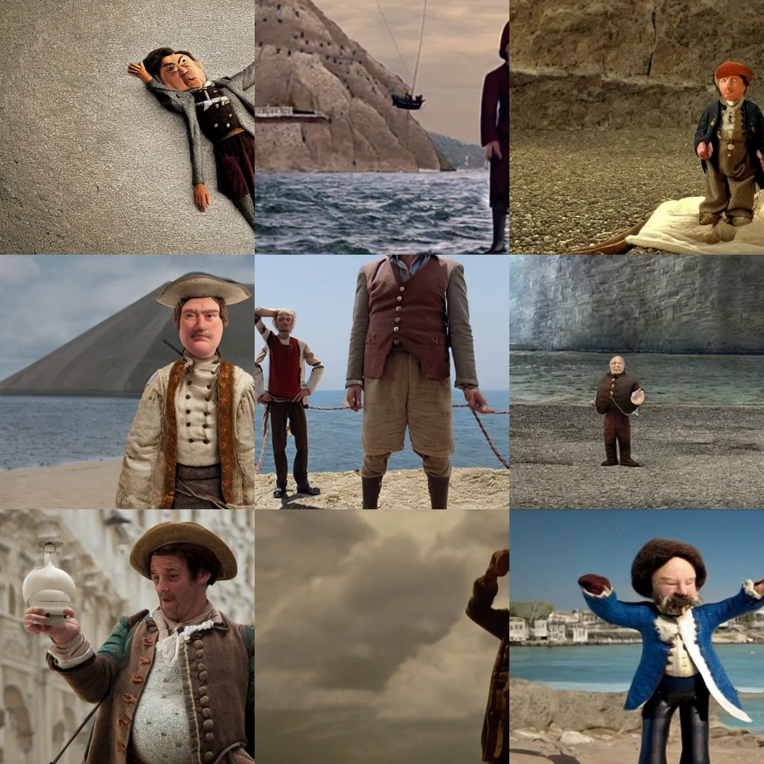 Prompt: Tiny man, film still from 'Gulliver's Travels' (2010)