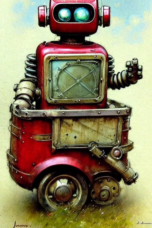 Image similar to adventurer ( ( ( ( ( 1 9 5 0 s retro future robot android teddy wagon. muted colors. ) ) ) ) ) by jean baptiste monge!!!!!!!!!!!!!!!!!!!!!!!!! chrome red