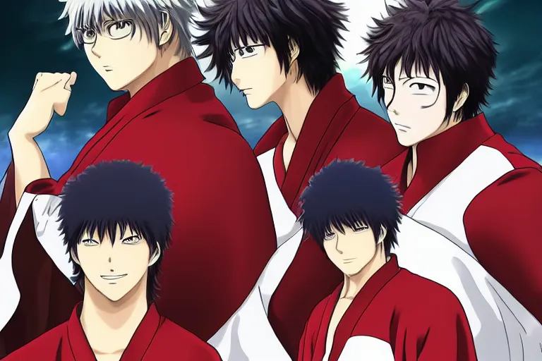 Prompt: Two anime handsome men,Gintama