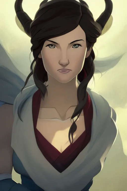 Image similar to centered detailed portrait of a korra, unrealistic character concept, beautiful comic korra, identical eyes, gazing eyes, beautiful eyes medium shot, elegant pose, fantasy, illustration, slender symmetrical face and body, artstation, cinematic lighting, hyperdetailed, cgsociety, 8k, high resolution, Charlie Bowater, Tom Bagshaw, single face, insanely detailed and intricate, octane render, golden ratio, dark fractal background, vfx, postprocessing, freckles, alluring.1.00, featured on behance, Trending on artstation, well-rendered. last airbender, water tribe
