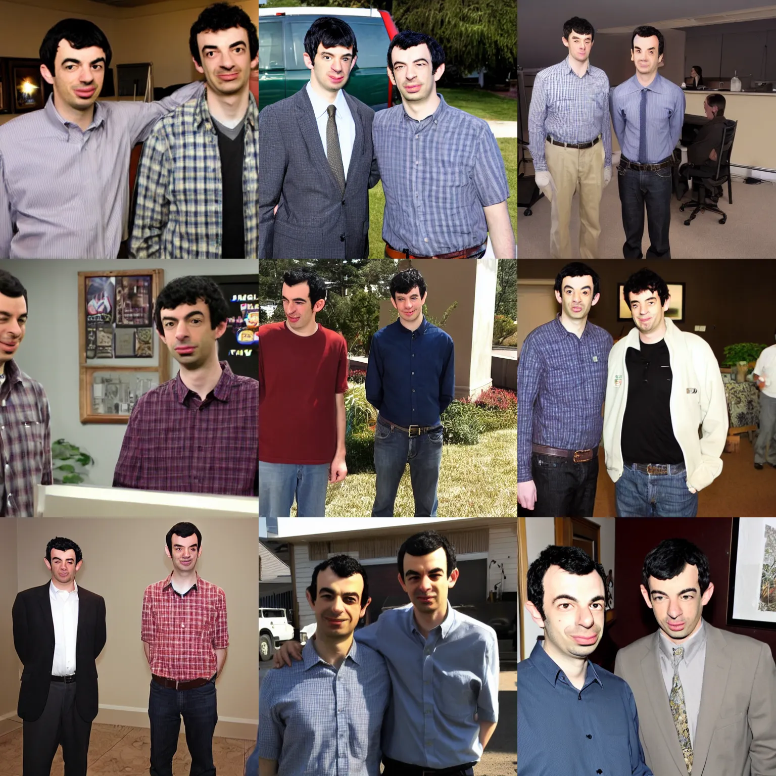 Prompt: Nathan For You, Nathan Fielder, Standing next to Ed Bagley Junior, photo