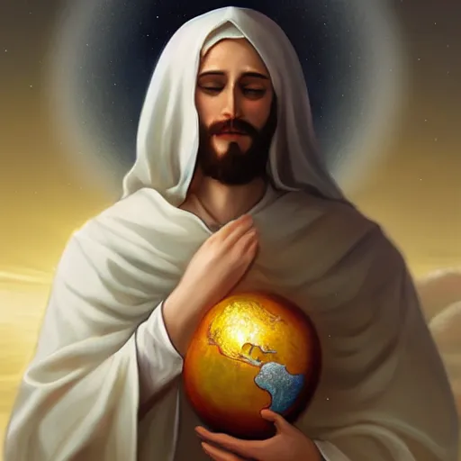 Prompt: jesus christ holding the earth by Charlie Bowater