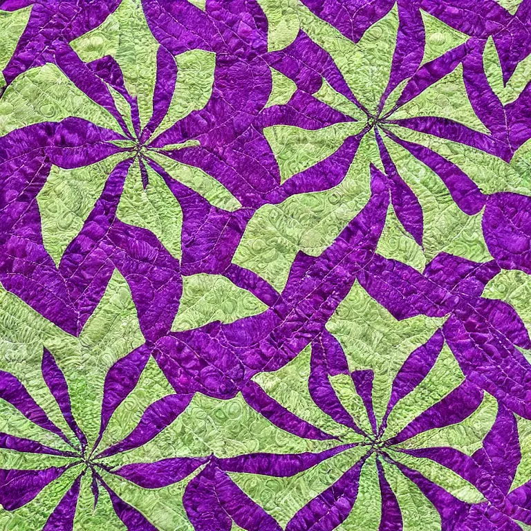 Image similar to lacy intricate hyper-realistic pattern violets and emerald gems quilt