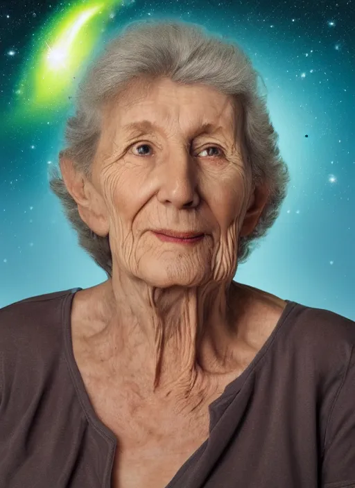 Image similar to a hyper realistic ultra realistic photograph of the 1000 foot tall grandma, highly detailed, 8k photo, meteor scared