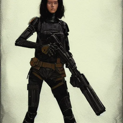 Image similar to portrait of a woman by greg rutkowski, marla fett, samoan features, straight black hair, tall and slender, star wars expanded universe, she is about 2 0 years old, wearing tactical gear, digital painting, artstation, concept art, smooth, sharp foccus ilustration, artstation hq