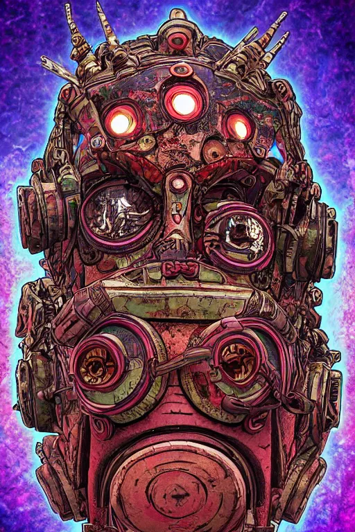 Image similar to tribal vodoo mask eye deepdream global illumination ray tracing hdr that looks like it is from borderlands and by feng zhu and loish and laurie greasley, victo ngai, andreas rocha, john harris wooly hair cut feather stone