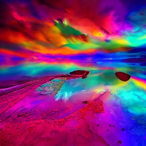 Prompt: Psychadelic landscape, extreme colors, vivid, DSLR, captivating