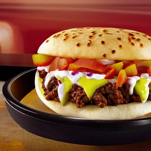 Prompt: taco bell hamburger