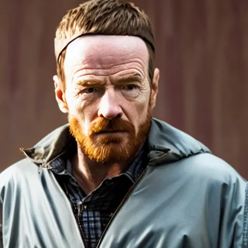 Image similar to Live Action Still of Bryan Cranston dressed as Jesse Pinkman, real life, hyperrealistic, ultra realistic, realistic, highly detailed, epic, HD quality, 8k resolution, body and headshot, film still