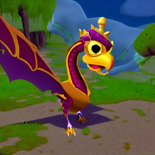 Image similar to screenshot of a griffin bard as an npc in spyro the dragon video game, with playstation 1 graphics, activision blizzard, upscaled to high resolution