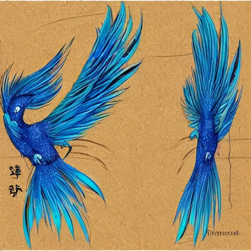 Prompt: blue phoenix bird, his feathers are blue electrical arches, high - quality, realistic