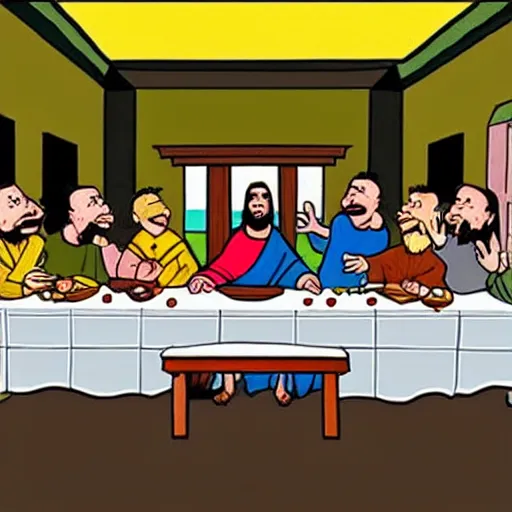 Image similar to the last supper in the style of calvin and hobbes