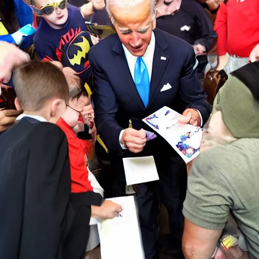 Image similar to joe biden dressed as batman and signing autographs