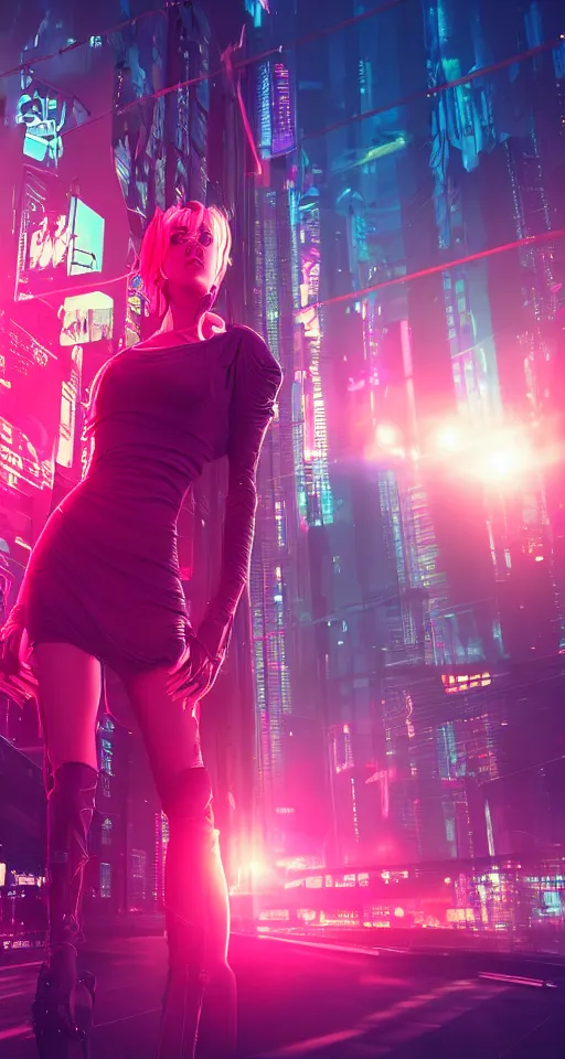 Prompt: cyberpunk women, city, neon lights, glow, sunset, atmospheric, cinematic, retrowave style,