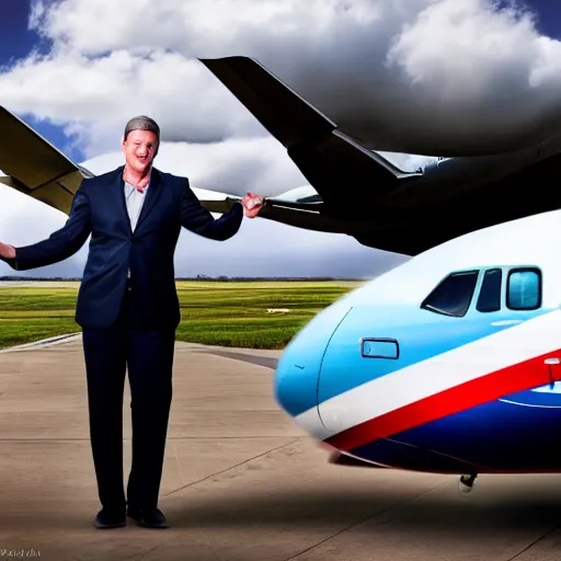 Prompt: ceo of american airlines doug parker throwing suitcases, 4 k, hyper realistic, dslr, high resolution, landscape, beautiful