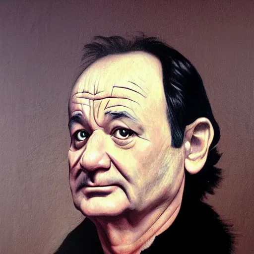 Prompt: close up portrait of bill murray painted by caravaggio
