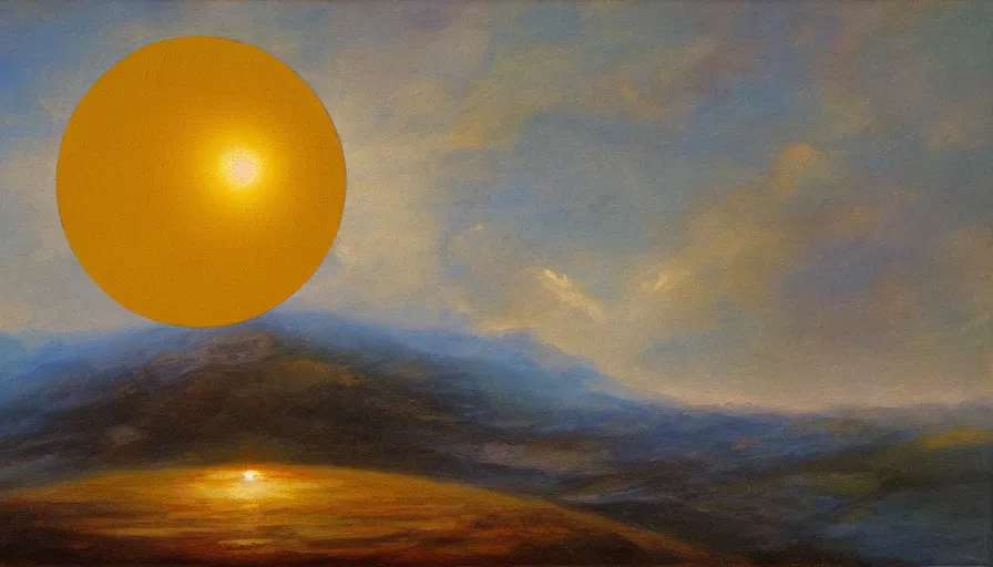 Image similar to the sun being blocked by a hexagon, earth in the foreground, oil painting