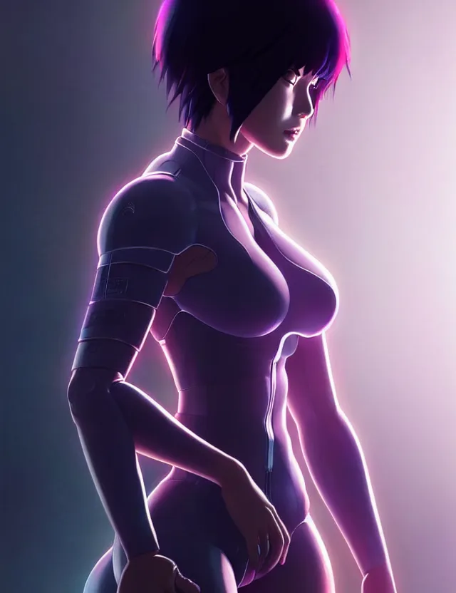 Image similar to a fullbody portrait of motoko kusanagi ghost in the shell, finely detailed features : : gits sac twenty forty five netflix : : by ilya kuvshinov, rossdraws, artgerm, sola digital arts, production ig, anti aliasing, raytracing : :