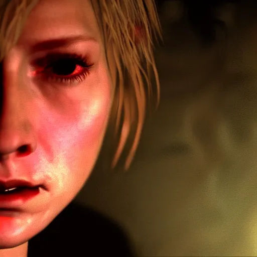 Image similar to close up portrait of heather mason in silent hill 3, on stage at heaven's night nightclub, 8 k, realistic,