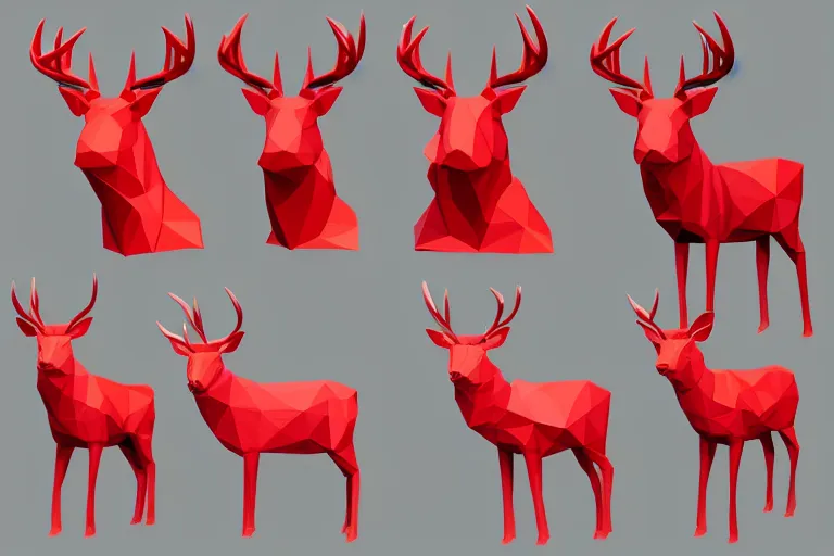 Prompt: lowpoly art of red deer