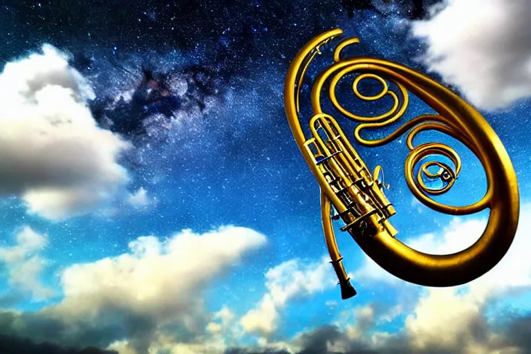 Prompt: intricate ornate varied tuba cloud sculpture landscape, art nouveau environment, tense, milky way, award winning art, epic dreamlike fantasy landscape, ultra realistic,