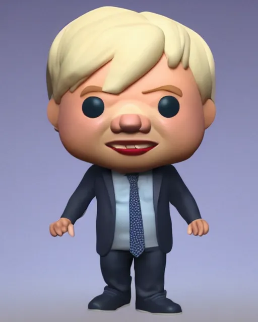 Image similar to full body 3d render of Boris Johnson as a funko pop, studio lighting, white background, blender, trending on artstation, 8k, highly detailed