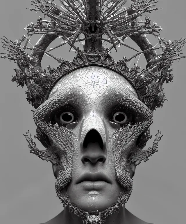 Image similar to symmetrical, centered, goddess close-up portrait wigh crown made of skulls. betta fish, phoenix, bioluminiscent creature, intricate artwork by Tooth Wu and wlop and beeple. octane render, trending on artstation, greg rutkowski very coherent symmetrical artwork. cinematic, hyper realism, high detail, octane render, 8k